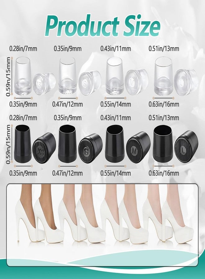 Gfdoso 16 Pairs (32 Pcs) High Heel Replacement Protectors - Round High Heel Caps for Women's Shoes, Heel Covers in 2 Colors (Black/Clear) & 4 Sizes (XS/S/M/L), Perfect for Wedding, Party, Outdoor Events - Image 3